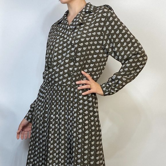 Vintage 80s SILKY Abstract SHELL Print PLEATED Dress! Medium, 8 - Picture 5 of 7